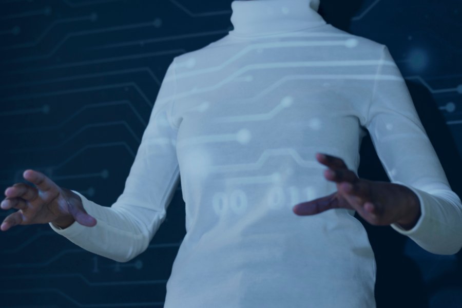 Woman using virtual screen futuristic technology